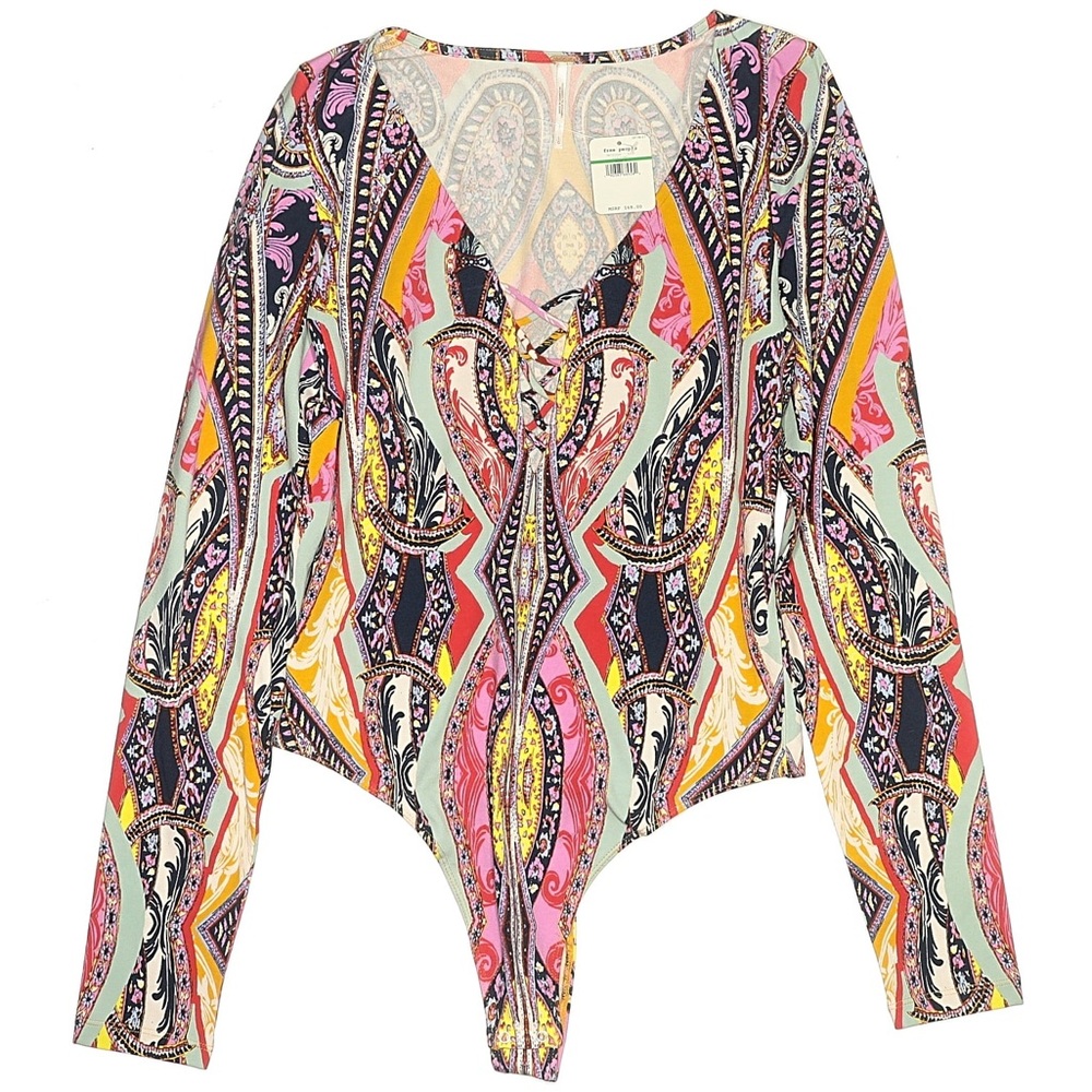 NWT Free People Colorful Paisley Long Sleeve Bodysuit